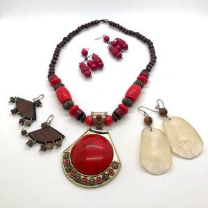 Vintage Wood Statement Jewelry Lot